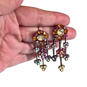 Vintage-Inspired Floral Chandelier Earrings | AB Rhinestone Dangle